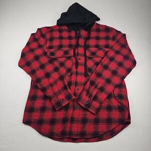 Original‎ Use Mens Red Sweater Hooded Plaid Button Long Sleeve Size M